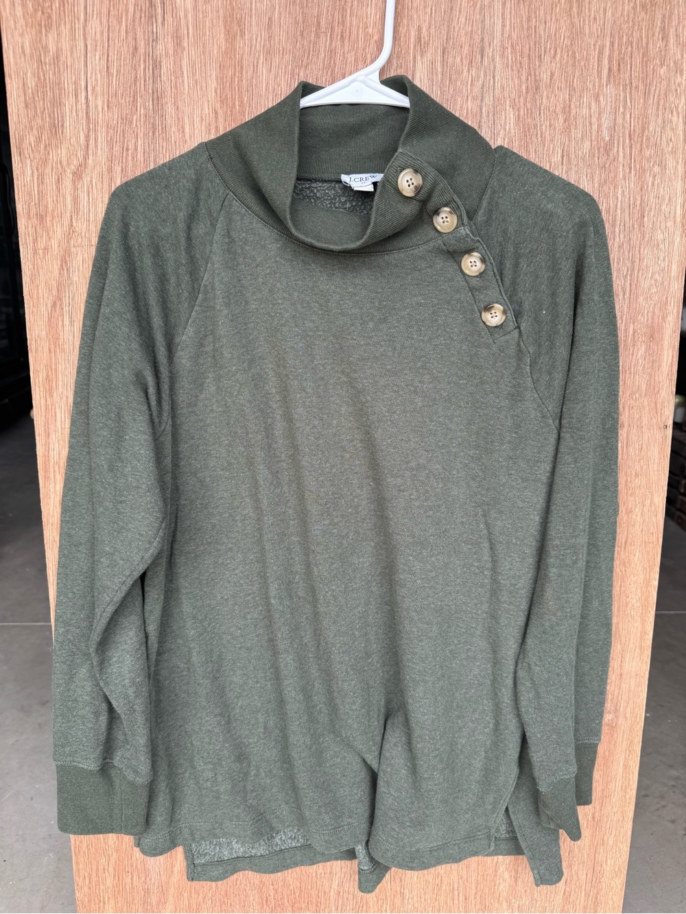 J. Crew Olive Mock Neck Sweater with Button Detail